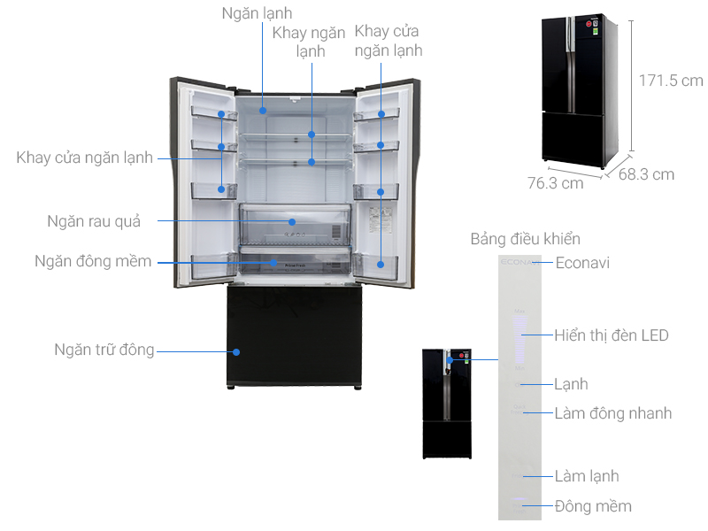 Thông số kỹ thuật Tủ lạnh Panasonic inverter 491 lít NR-CY558GKVN