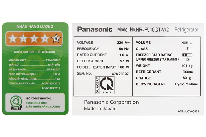 Tủ lạnh Panasonic Inverter 489 lít NR-F510GT-W2 Màu Trắng