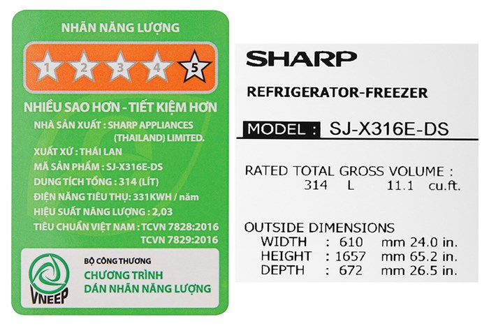 Tủ lạnh Sharp Inverter 287 lít SJ-X316E-DS Màu Xám