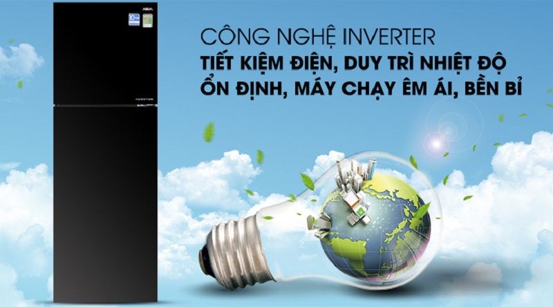 Máy nén Inverter vận hành êm ái, tiết kiệm điện - Tủ lạnh Aqua Inverter 373 lít AQR-IG377DN GB