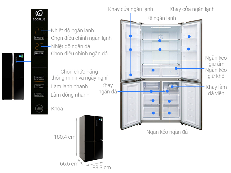 Thông số kỹ thuật Tủ lạnh Aqua Inverter 456 lít AQR-IG525AM GB
