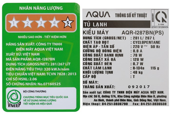 Tủ lạnh Aqua Inverter 267 lít AQR-I287BN PS Màu Vàng đồng