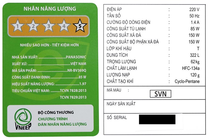 Tủ lạnh Panasonic Inverter 322 lít NR-BV369QSVN Màu Bạc