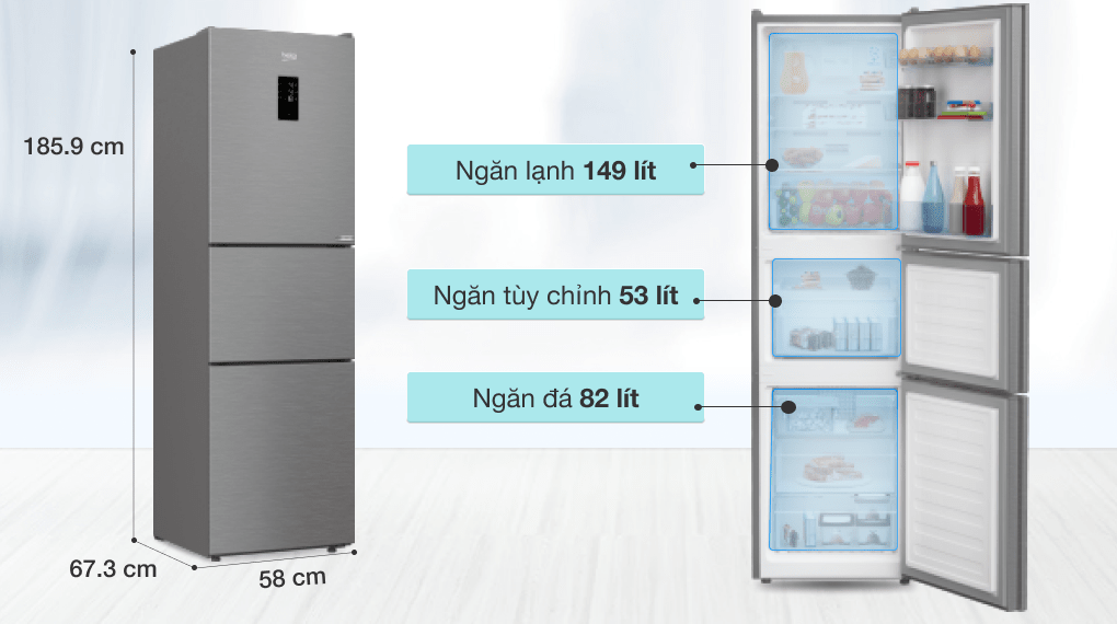 Tủ lạnh Beko Inverter 290 lít RTNT290E50VZX
