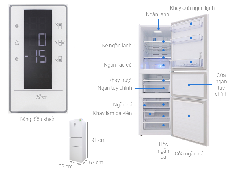 Thông số kỹ thuật Tủ lạnh Beko Inverter 340 lít RTNT340E50VZGW