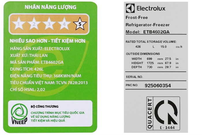Tủ lạnh Electrolux Inverter 426 lít ETB4602GA Màu Vàng