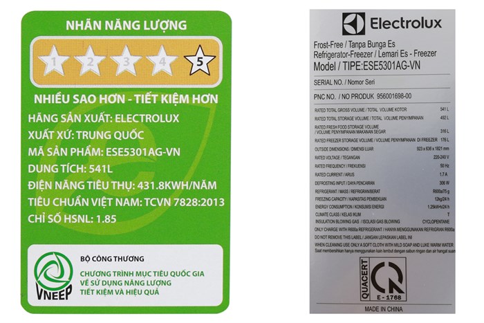 Tủ lạnh Electrolux Inverter 492 lít ESE5301AG-VN Màu Bạc
