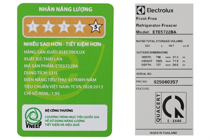 Tủ lạnh Electrolux Inverter 531 lít ETE5722BA Màu Đen