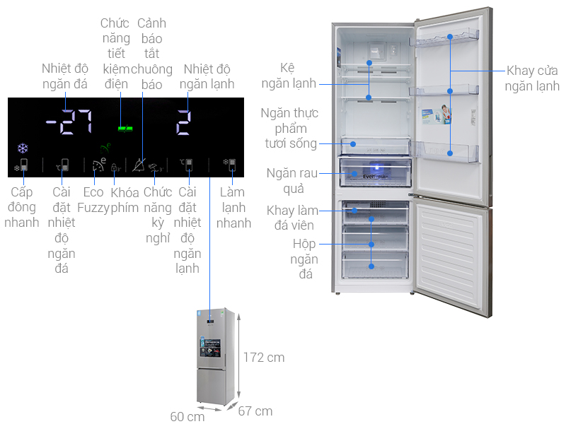 Thông số kỹ thuật Tủ lạnh Beko Inverter 340 lít RCNT340E50VZX