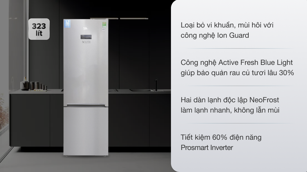 Tủ lạnh Beko Inverter 323 lít RCNT340E50VZX