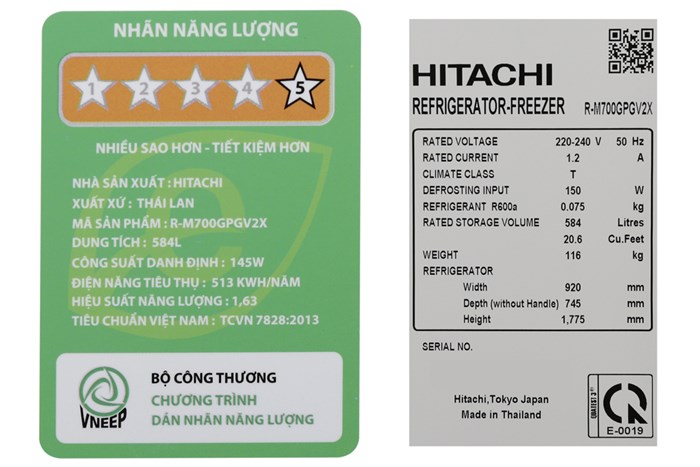 Tủ lạnh Hitachi Inverter 584 lít R-M700GPGV2X MBW Màu Nâu