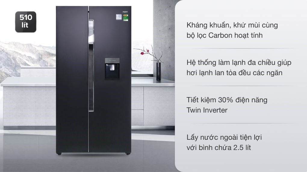 Tủ lạnh Aqua Inverter 510 lít AQR-I565AS BS