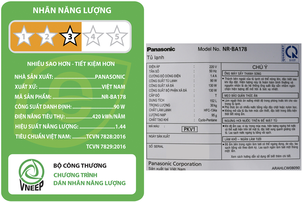 Tủ lạnh Panasonic Inverter 152 lít NR-BA178PKV1 Màu Đen