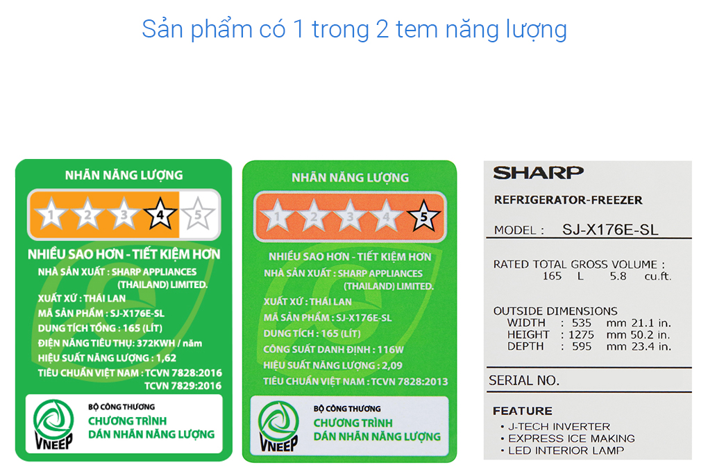 Siêu thị tủ lạnh Sharp Inverter 150 lít SJ-X176E-SL