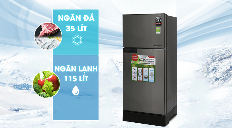 Dung tích sử dụng 150 lít - Tủ lạnh Sharp Inverter 165 lít SJ-X176E-SL dung tích sử dụng 150 lít - Tủ lạnh Sharp Inverter 165 lít SJ-X176E-SL