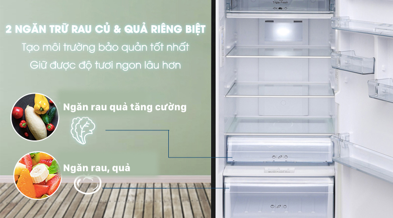 Ngăn rau củ và ngăn trái cây riêng biệt - Tủ lạnh Aqua Inverter 373 lít AQR-IG386DN GBN