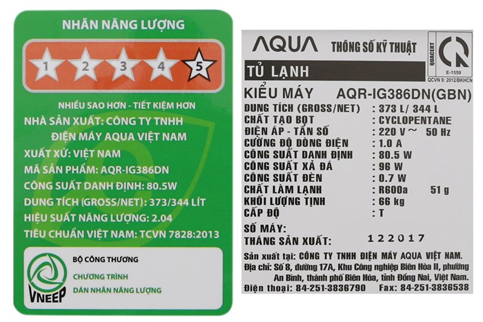 Tủ lạnh Aqua Inverter 344 lít AQR-IG386DN GBN Màu Đen