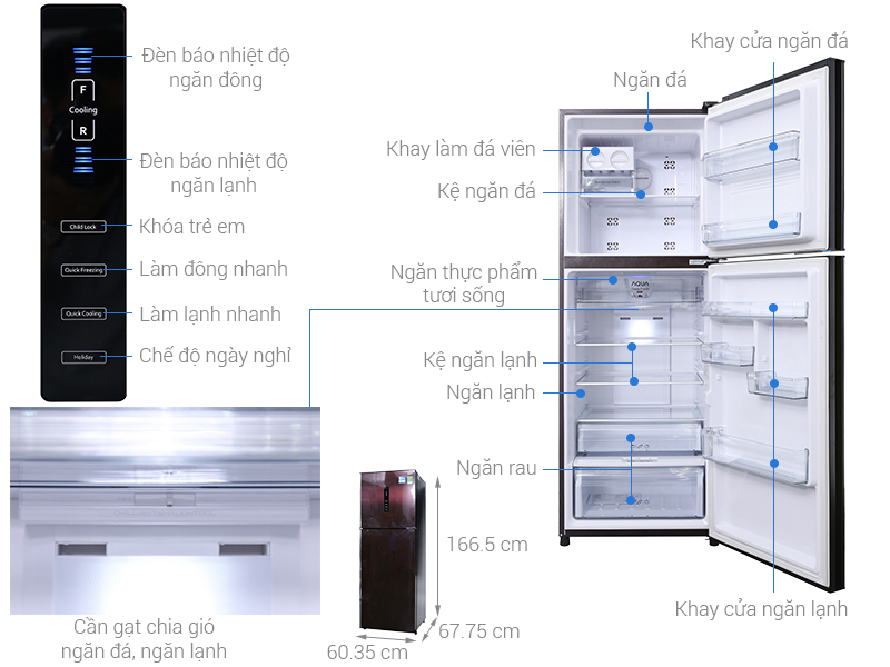 Thông số kỹ thuật Tủ lạnh Aqua Inverter 318 lít AQR-IU356DN DB