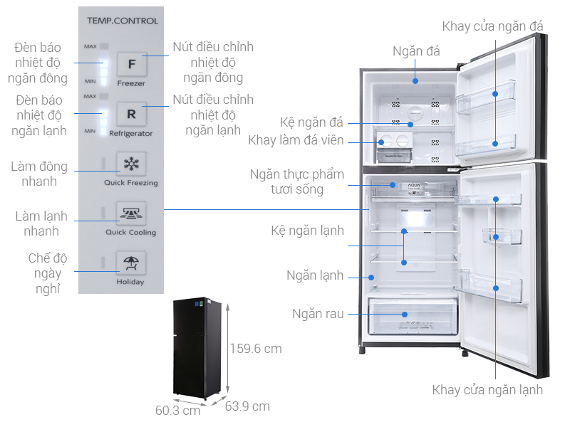 ThÃ´ng sá» ká»¹ thuáº­t Tá»§ láº¡nh Aqua Inverter 301 lÃ­t AQR-IG316DN GB