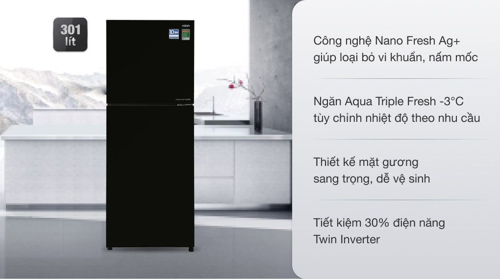 Tủ lạnh Aqua Inverter 275 lít AQR-IG316DN GB