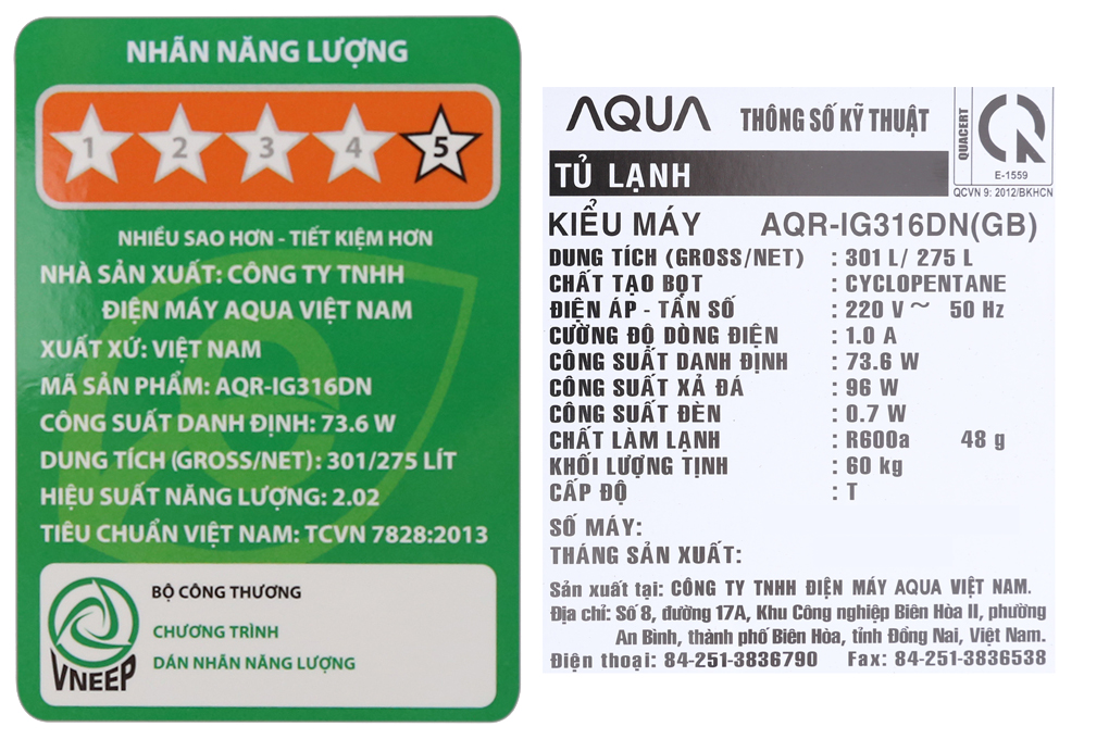 Tủ lạnh Aqua Inverter 275 lít AQR-IG316DN GB Màu Đen