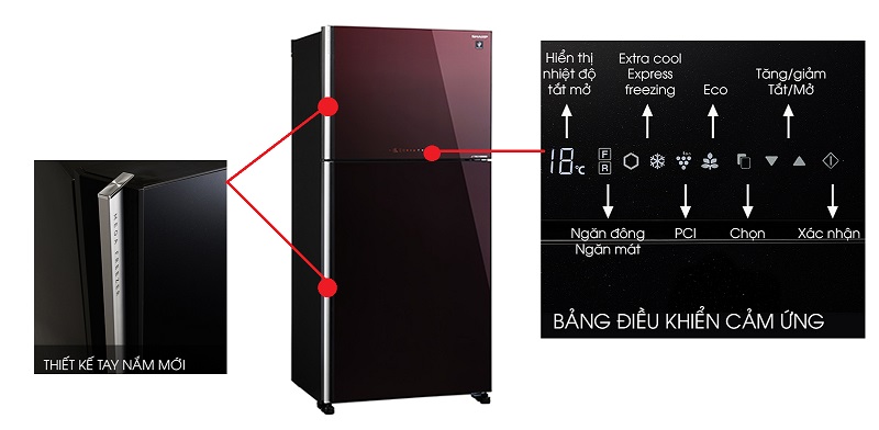 Tủ lạnh 2 cửa với bảng điều khiển cảm ứng bên ngoài tiện lợi