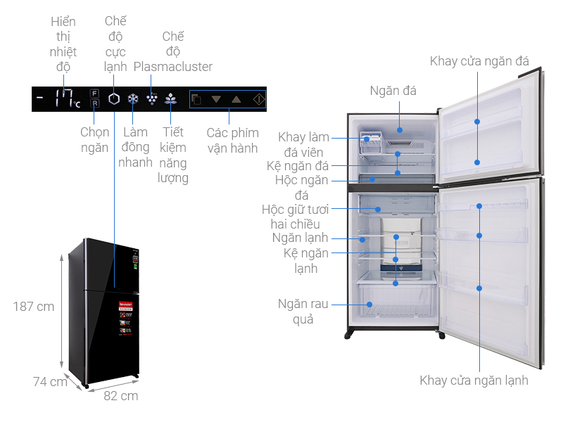 Thông số kỹ thuật Tủ lạnh Sharp Inverter 613 lít SJ-XP595PG-BK