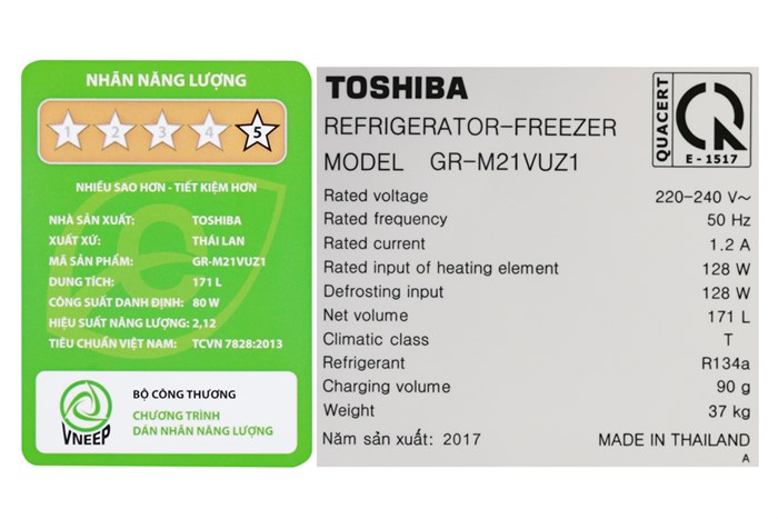 Tủ lạnh Toshiba Inverter 171 lít GR-M21VUZ1 UKK Màu Đen