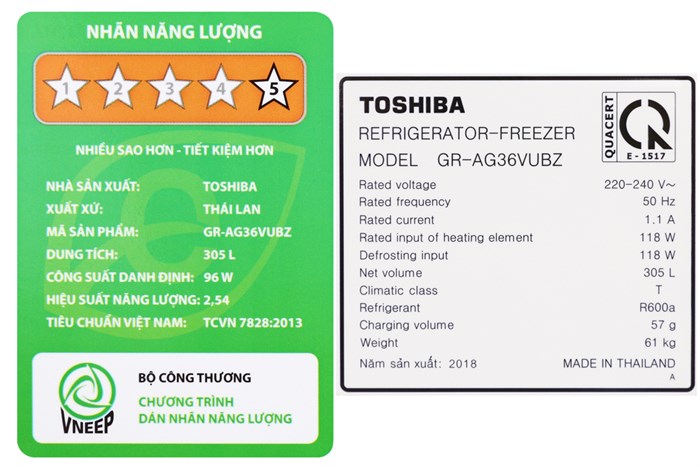 Tủ lạnh Toshiba Inverter 305 lít GR-AG36VUBZ XB Màu Nâu