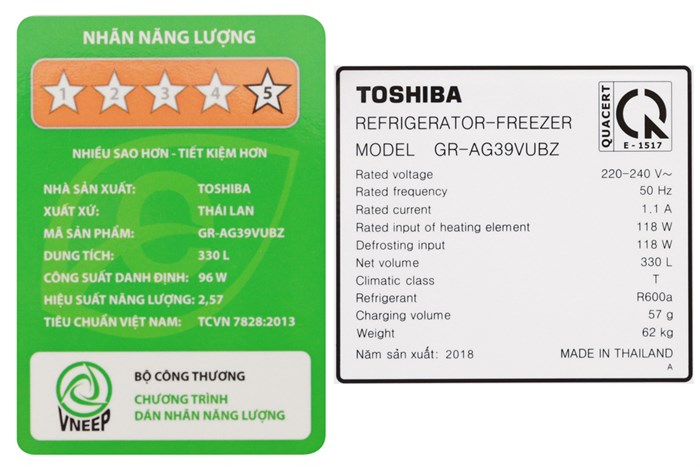 Tủ lạnh Toshiba Inverter 330 lít GR-AG39VUBZ XK Màu Đen
