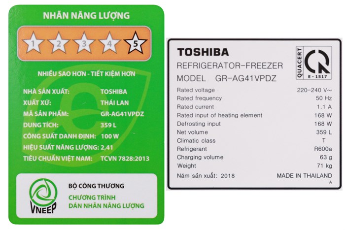 Tủ lạnh Toshiba Inverter 359 lít GR-AG41VPDZ XK Màu Đen