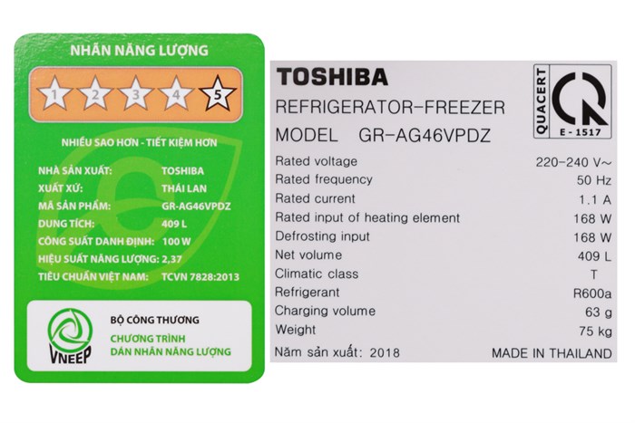 Tủ lạnh Toshiba Inverter 409 lít GR-AG46VPDZ XK Màu Đen