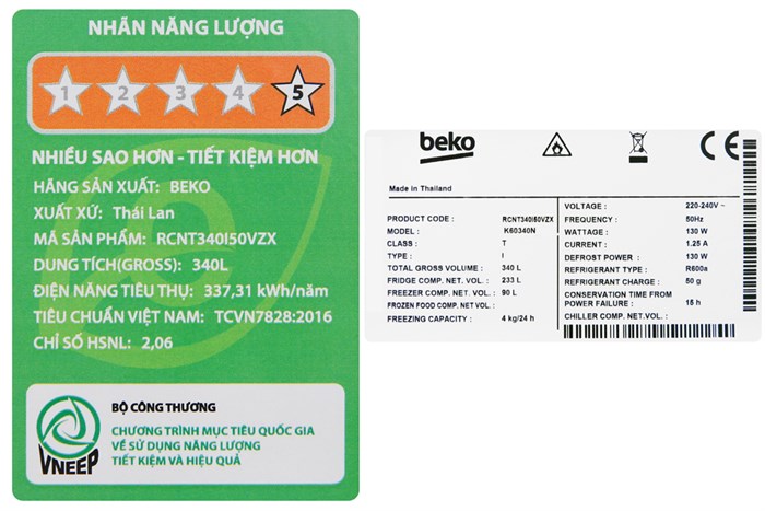 Tủ lạnh Beko Inverter 323 lít RCNT340I50VZX Màu Xám