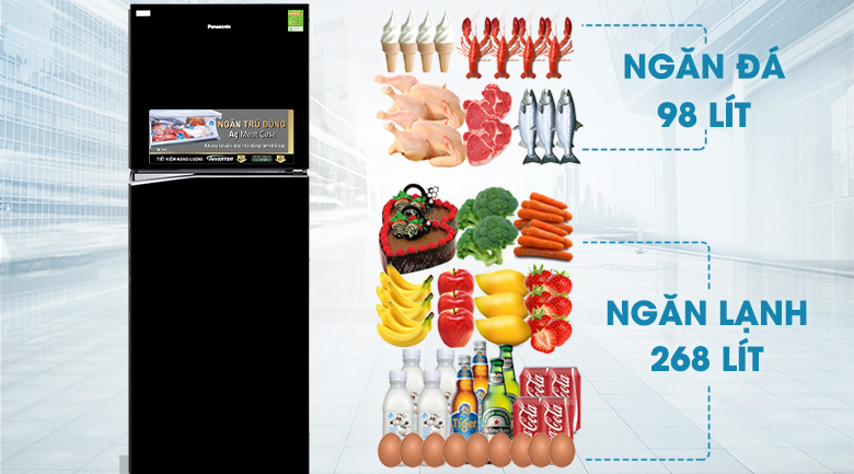 Dung tích lớn, tạo thêm không gian bảo quản thực phẩm cho bạn - Tủ lạnh Panasonic Inverter 366 lít NR-BL389PKVN