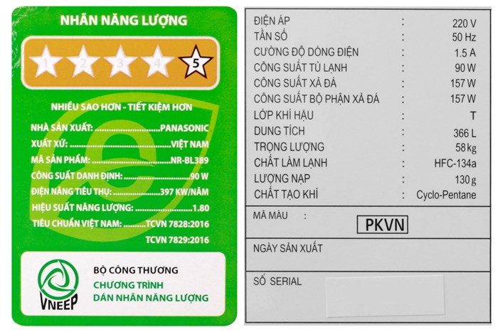 Tủ lạnh Panasonic Inverter 366 lít NR-BL389PKVN Màu Đen