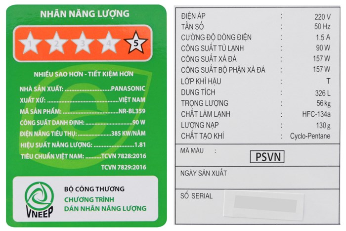 Tủ lạnh Panasonic Inverter 326 lít NR-BL359PSVN Màu Bạc