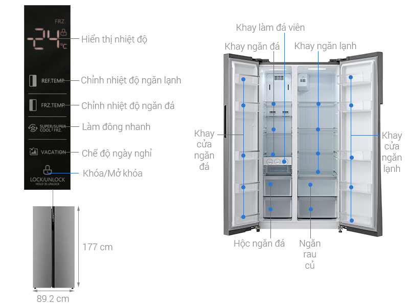 Thông số kỹ thuật Tủ lạnh Midea Inverter 584 lít MRC-690SS