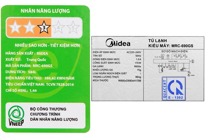 Tủ lạnh Midea Inverter 530 lít MRC-690GS Màu Đen