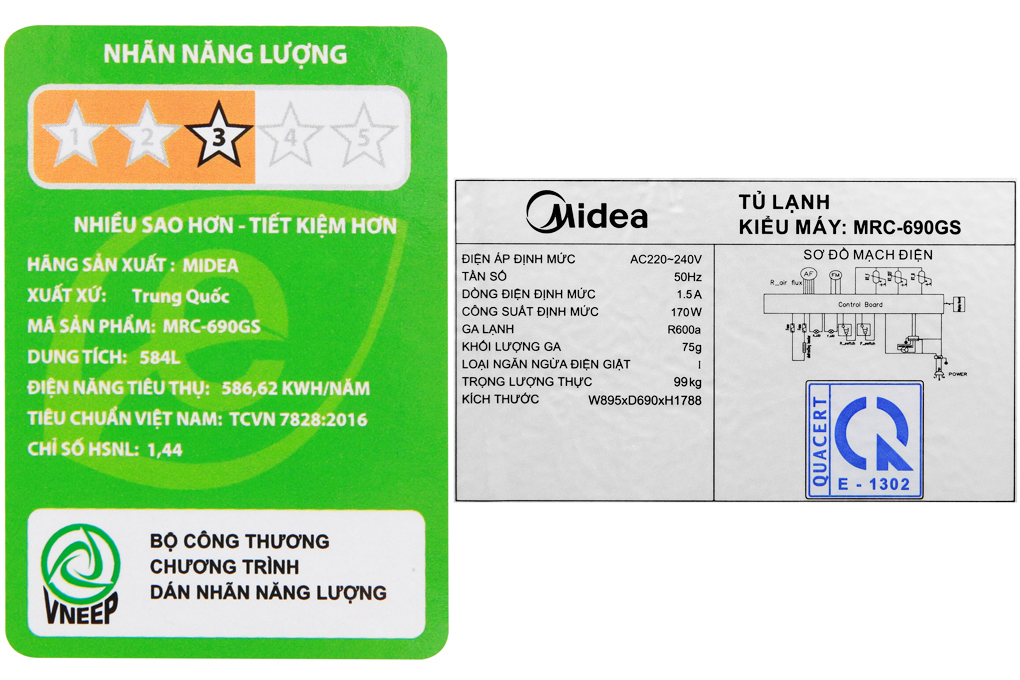 Tủ lạnh Midea Inverter 530 lít MRC-690GS Màu Đen