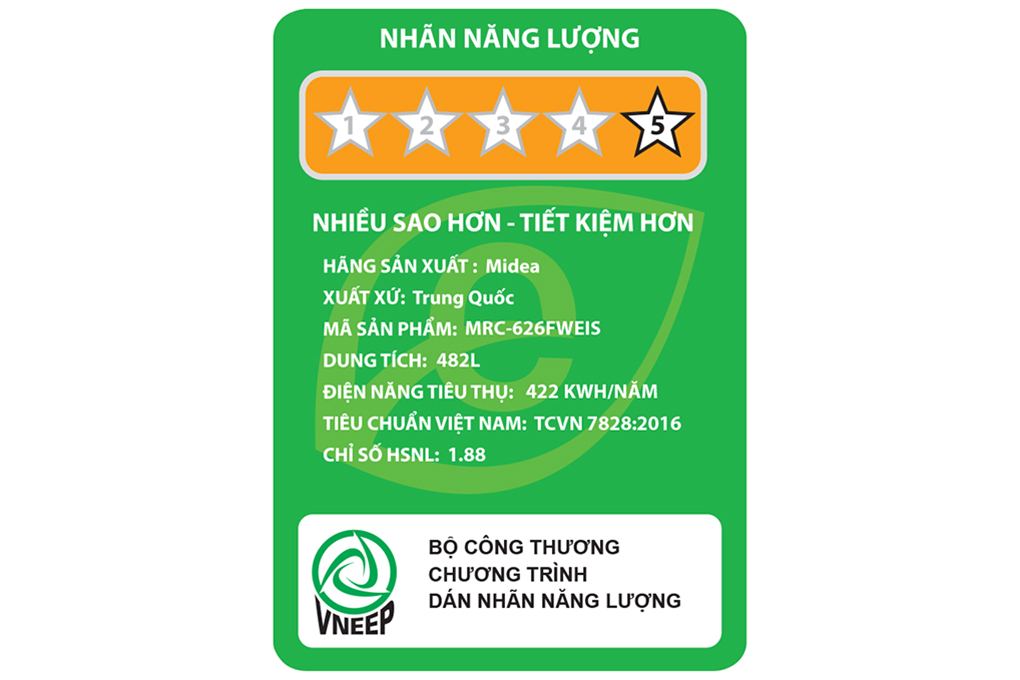 Tủ lạnh Midea Inverter 482 lít MRC-626FWEIS Màu Bạc