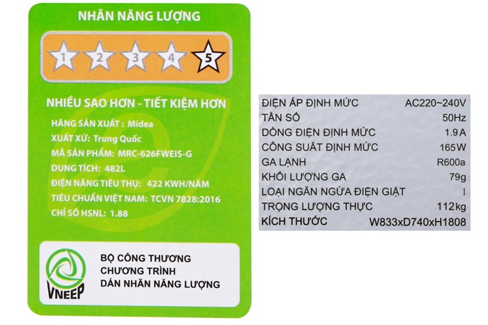 Tủ lạnh Midea Inverter 482 lít MRC-626FWEIS - G Màu Đen