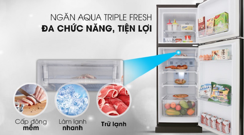 Chức năng chống đóng tuyết, Ngăn trữ đa năng Triple Fresh - Tủ lạnh Aqua Inverter 226 lít AQR-I247BN (DC) 