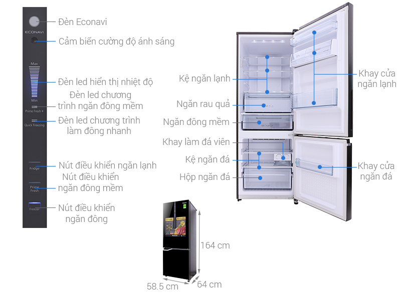 Thông số kỹ thuật Tủ lạnh Panasonic Inverter 290 lít NR-BV328GKV2