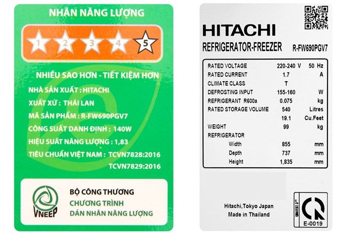 Tủ lạnh Hitachi Inverter 540 lít R-FW690PGV7 GBW Màu Nâu