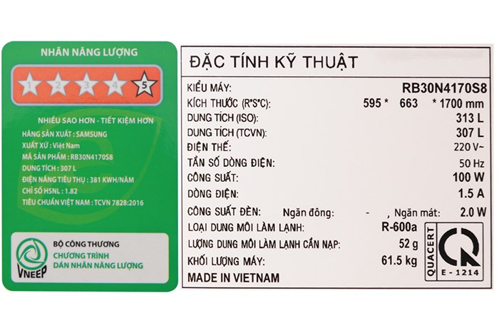 Tủ lạnh Samsung Inverter 307 lít RB30N4170S8/SV Màu Bạc