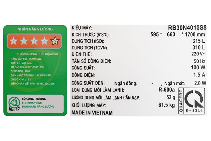 Tủ lạnh Samsung Inverter 310 lít RB30N4010S8/SV Màu Bạc