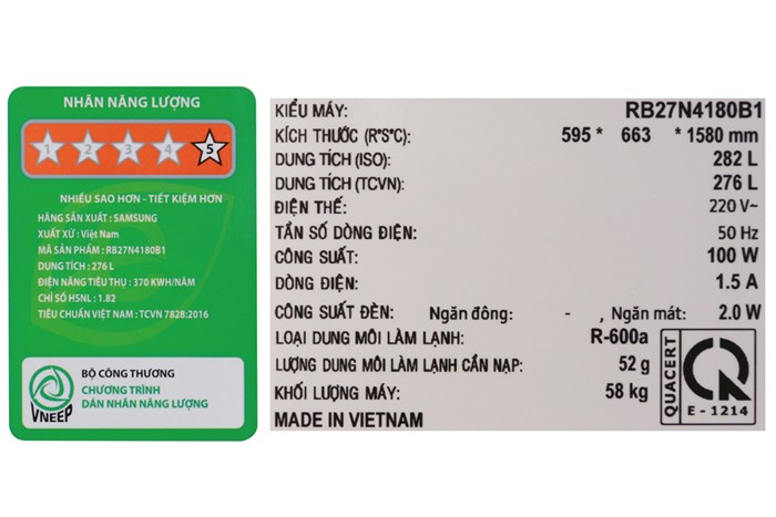 Tủ lạnh Samsung Inverter 276 lít RB27N4180B1/SV Màu Đen