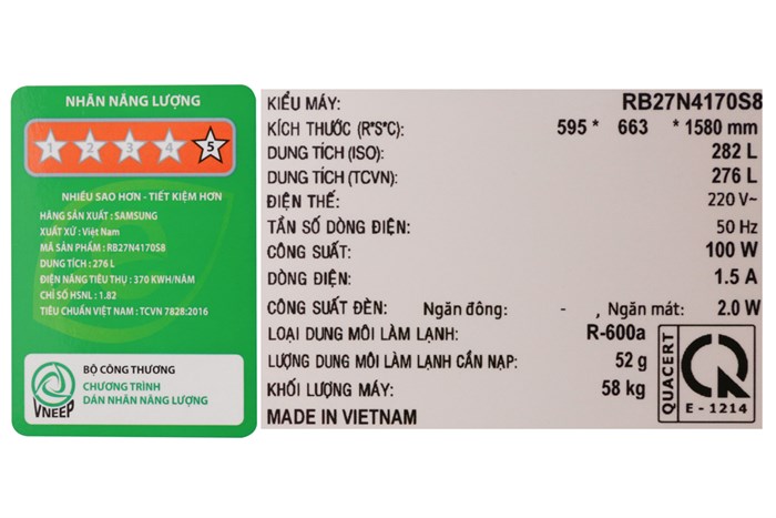 Tủ lạnh Samsung Inverter 276 lít RB27N4170S8/SV Màu Bạc