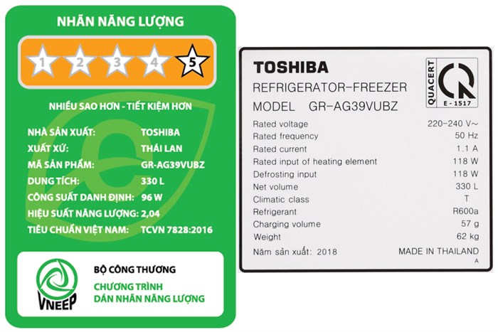 Tủ lạnh Toshiba Inverter 330 lít GR-AG39VUBZ XK1 Màu Đen
