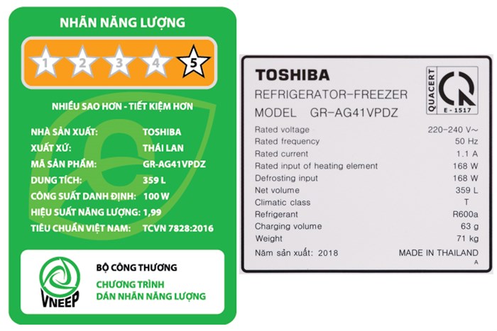 Tủ lạnh Toshiba Inverter 359 lít GR-AG41VPDZ XK1 Màu Đen